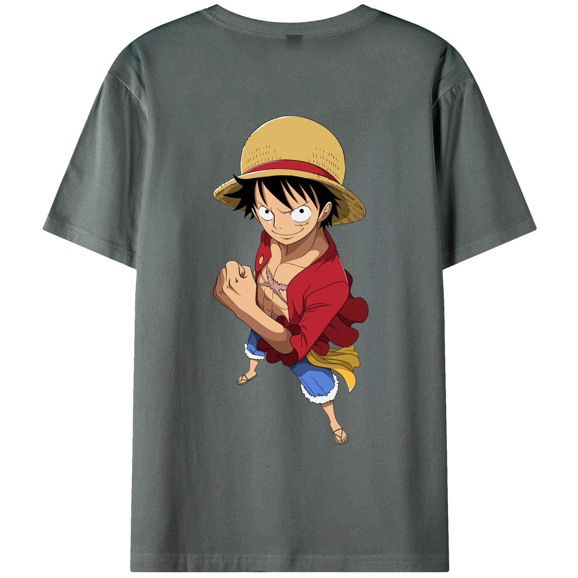 ワンピース モンキー・D・ルフィ ONE PIECE Monkey D. Luffy 綿100％ メンズ半袖Tシャツ（バックプリント） 通気性